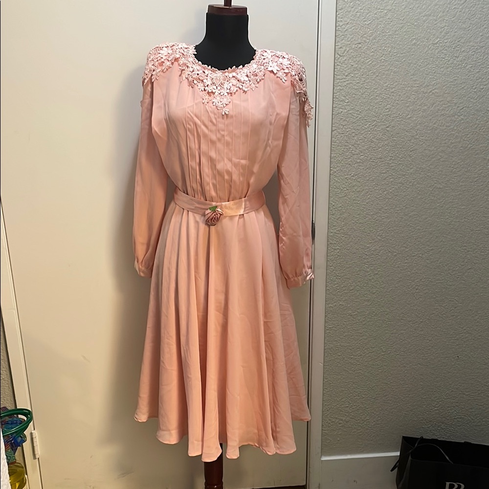 Ursula of Switzerland Pink Bishop Sleeve Midi Dress